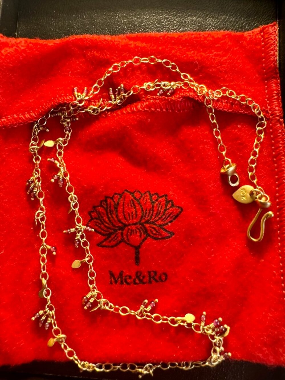Me & Ro 10k gold and garnet 18 inch necklace